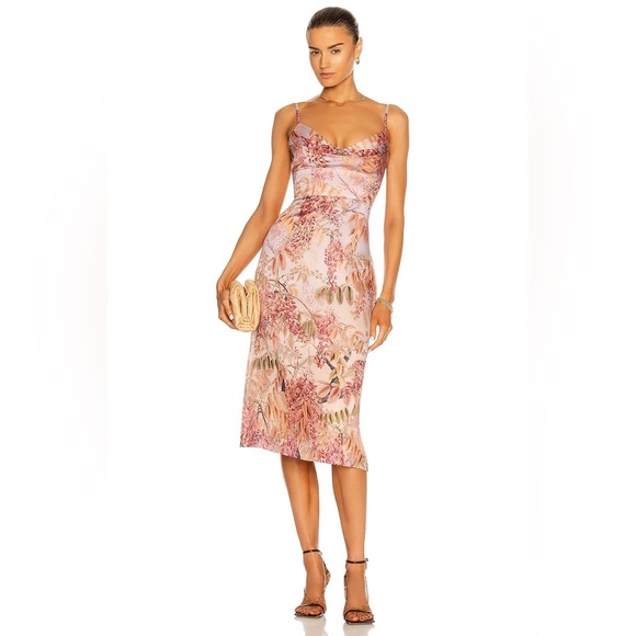 Zimmermann Botanica Silk Floral Midi Dress Pink Ruched NWT Size 1 (US 4) - Picture 1 of 12